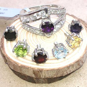 7 Rings In 1! Interchangeable Gemstones .925 Sterling Silver